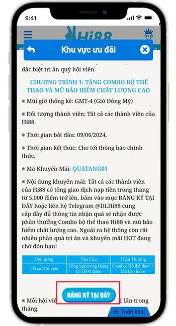 Bước 2: Tại Chương Trình 1 ấn "Đăng Ký Tại Đây".